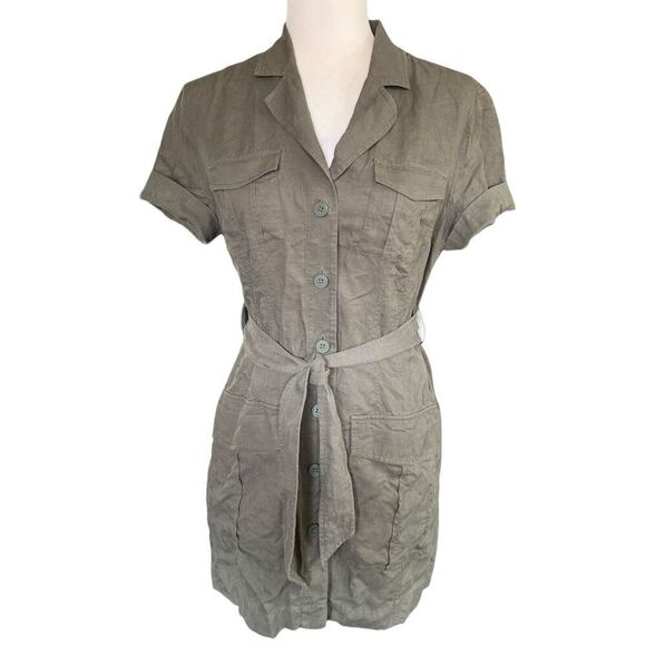 Stockholm Atelier & Other Stories Army Green Button Down Sz 6 Belted Dress - Picture 4 of 14